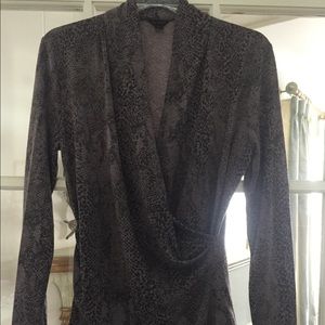 Ann Taylor, side ruching, jersey knit animal print top